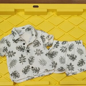 Petit Lem White and Gray Leaf Print Kids Shirt and Shorts Set